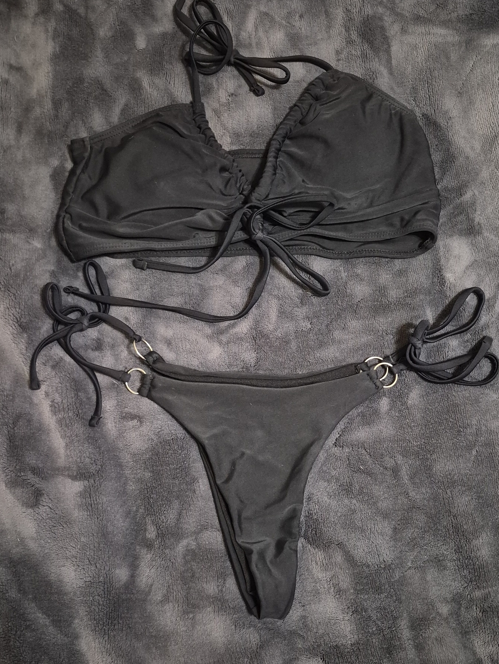 Black Tie-Detail Women's Thong Bikini Set